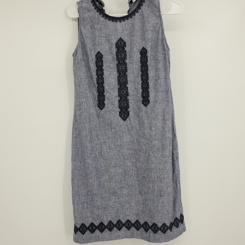 Artisan NY Linen Dress Blue Embroidered Midi Boho Sleeveless Summer Lace Size 2